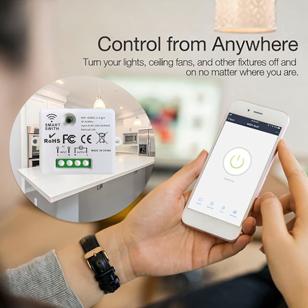 Mini Trådløs WiFi Switch RF Fjernbetjening 2500W 10A 3 Modtagere med 1 Trådløs Vægskifter Smart Kontrol via APP