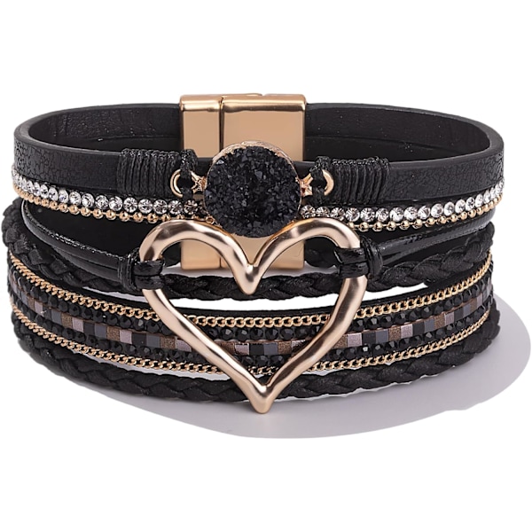 19×3×0,3cm Hjerte Wrap Armbånd Stakbare Boho Manschetter Trendy Harpiks Sten Rhinestone Armbånd med Magnetisk Spænde