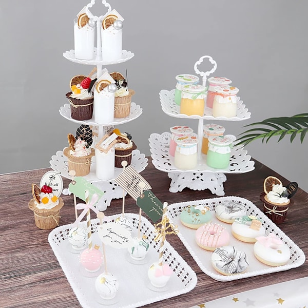 3-vånings Cupcakesställ (23×23×39cm), för födelsedagar, bröllop, babyshower, för macarons och chokladmuffins
