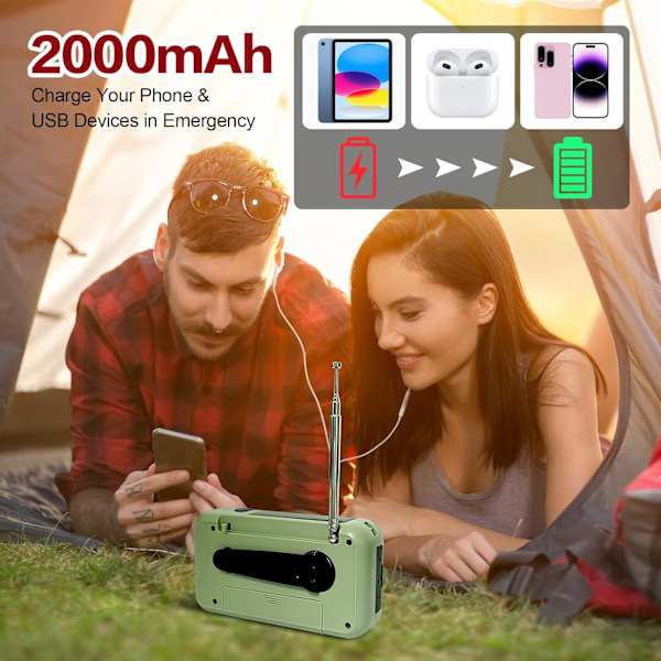 kpl Kannettava hätäradio, FM, AM hätäradio aurinkolatauksella käsikammella dynamoradioilla taskulampulla LED-lukuvalolla 2000mAh varavirtalähde S