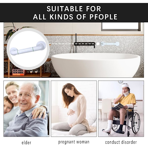 Greb til Ældre, Sæt af 2 Brusegreb 30cm - Hvid - Rustfrit Stål Badeværelse Toilet Greb, Bruse Støtte B