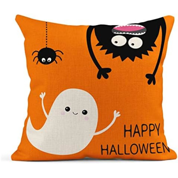 4 kpl Heittotyynynpäällisiä - Haamu, Kurpitsa, Silmä, Kolme Riippuvaa Hämähäkkiä, Onnellinen Halloween, Pilvi, Oranssi Sisustus, Pellavainen Tyyny