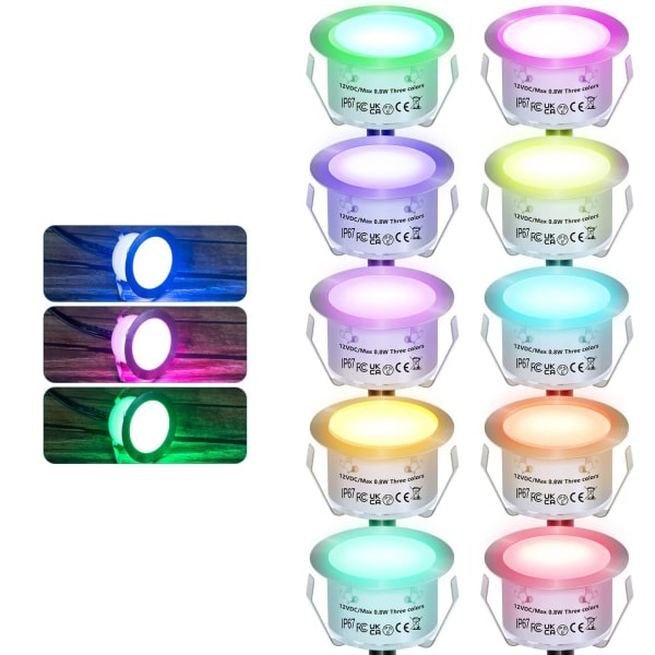 10-pack utomhus RGBW LED infällda markstrålkastare diameter 42 mm Vattentät IP67 0,8 W LED-mottagare