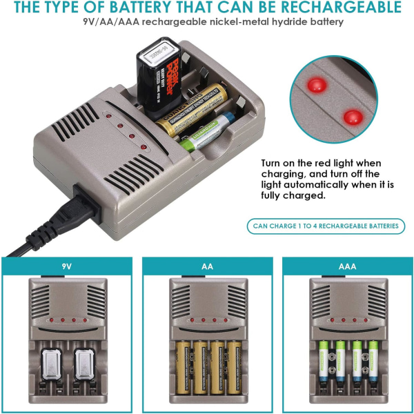 Smart Batterilader, 4 Bay Universell Batterilader, Universell Batterilader LED Smart Batteri