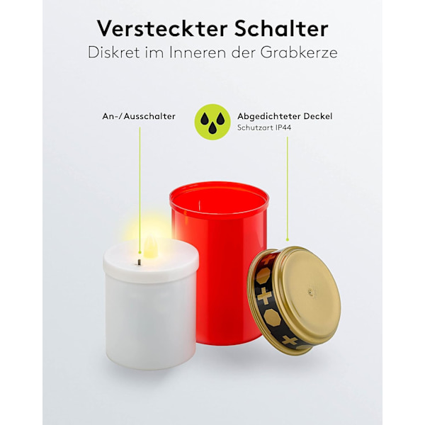 （6,5*12cm）LED-gravlykta med batteri/LED-gravlyktor utomhus/kyrkogård/gravlyktor/eterna