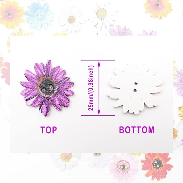 100 stk. Tre Daisy Knapper Malte Treblomstknapper for Håndverk Solsikke Treknapper 2 Hull Flatback Blomsterformede Knapper