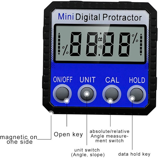Sterk magnetisk adsorpsjonsdesign, multivinkel vippemåling, med display, 4 enhetsmoduser 2 målinger