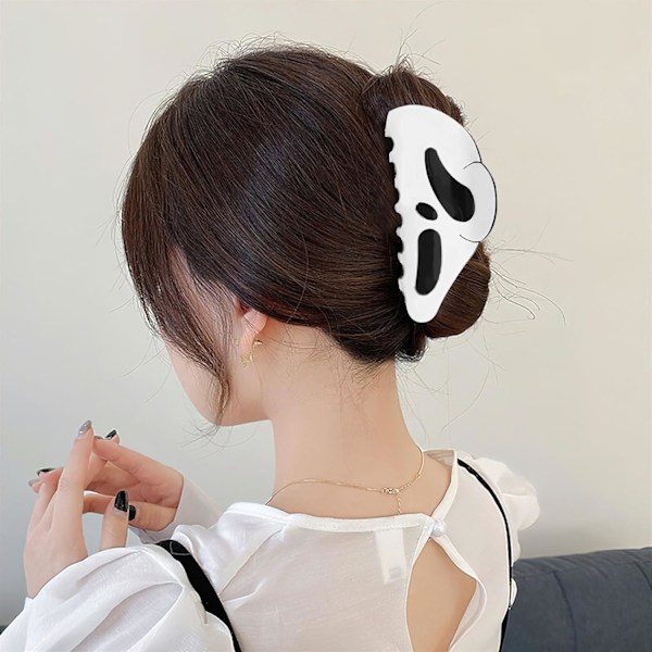 Halloween Hårklämma 2-pack Stor Mask Spöke Ansikte Hårsnodd Rolig Hästsvansklämma Skrik Grimaser Läskig Styling Hajklämma H