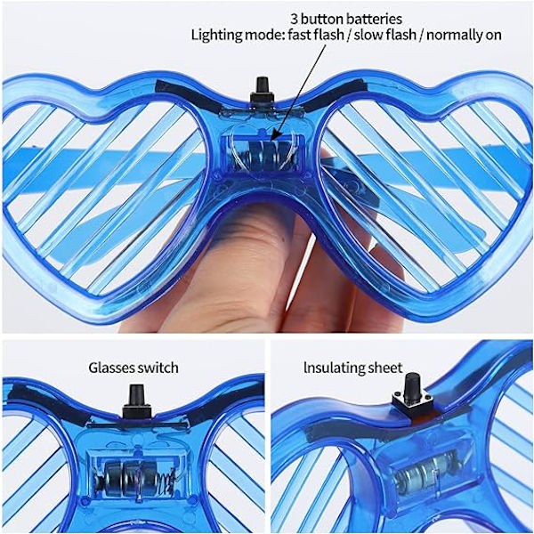 （Hjerteform）4 stk. LED-briller, blinkende LED Cyberpunk-briller til diskofest, cosplay,
