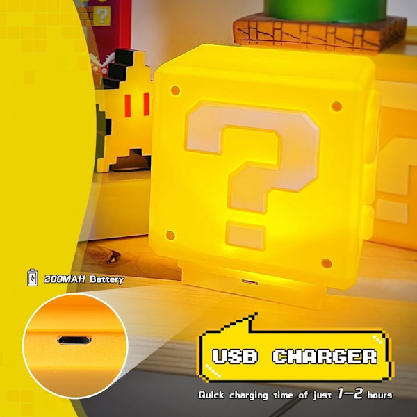MH-Mini Mario Spørsmålstegn Blokklampe, LED-kube-lys med samme