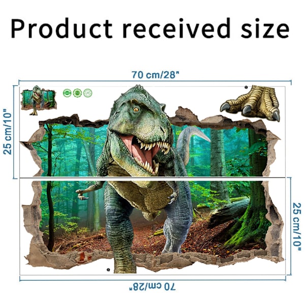 Dinosaurie Skog Väggklistermärken 3D Trasiga Väggdekaler Sovrum DIY Konstdekor