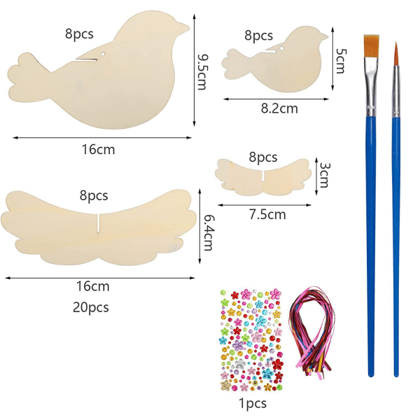 16 DIY Trä 3D Fågel Kits - Kreativa Hobbys för Barn - DIY Dekorativ Fågel att Hänga för Manuell