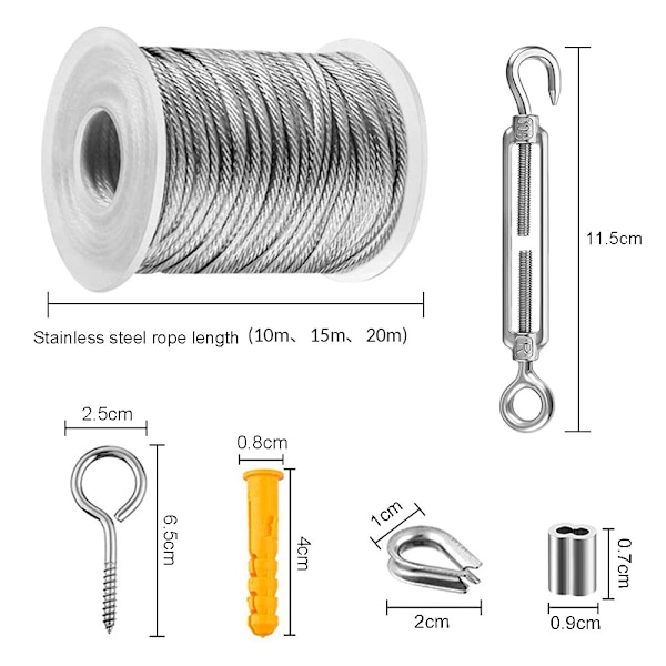 (10m)304 Rustfrit Ståltov Ophængssæt, Nylonbelagt Rustfrit