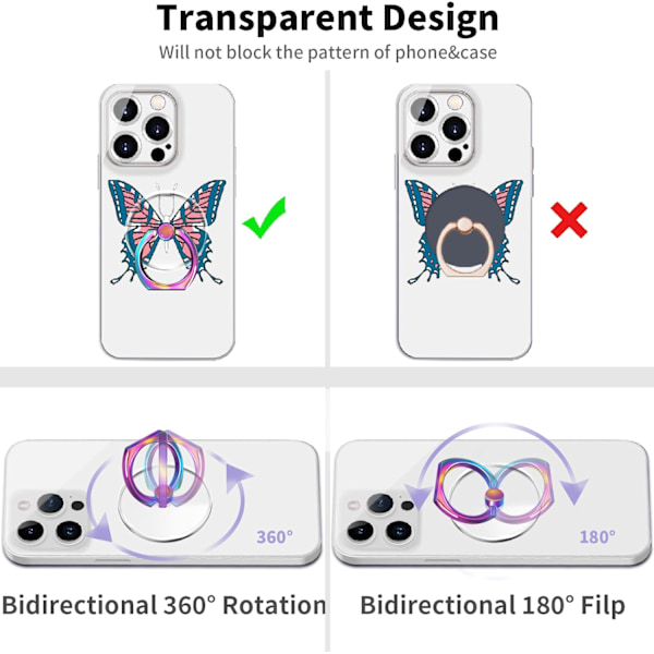 （1PCS Färgglad Ring）Transparent Klar Telefonringgrepp Hållare Stativ, Finger Ring Stativ för Mobiltelefon Surfplatta Fodral Ac