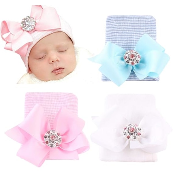 (Pink + White + Blue) 3-pack baby turban hat newborn hat bow cute elastic butterfly children's hat s