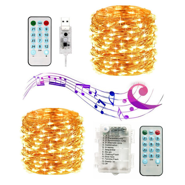 USB-äänikäyttöinen musiikkikuparilanka-valosarja jouluun