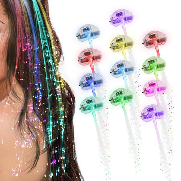 LED-hårlys, 12 lysende fiberoptiske hårklips Party Supp