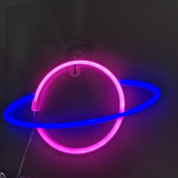 (Rosa Blå) Planet Neon Skilt, Batteri Lampe Neon Lys Led Lys Nattlys, Planet USB Opplyst W