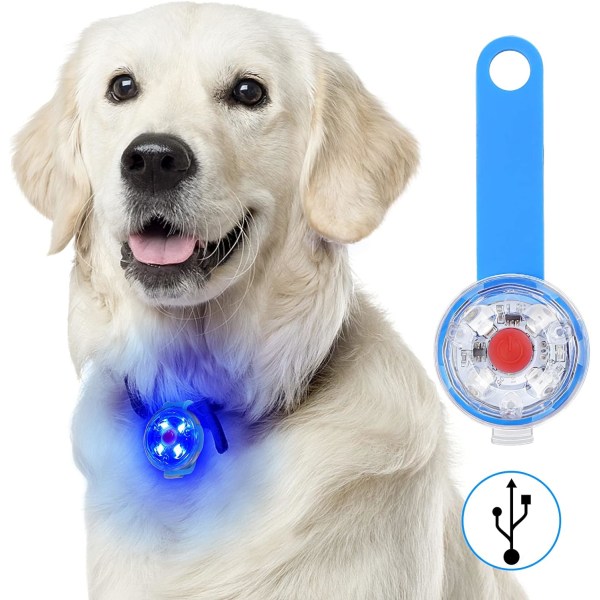 Säkerhets LED-blinkljus för hundar（Blå）, katter - USB -uppladdningsbart LED-hundljus, 3 blinklägen Wa