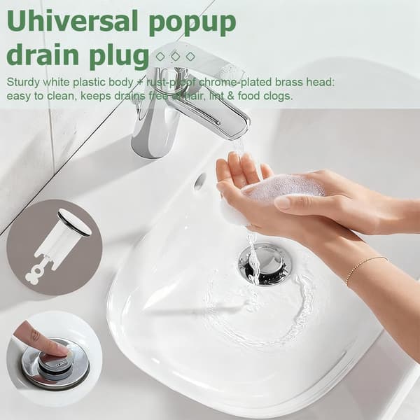 Stykke Universal Avløpsplugg for Vask, Baderomsvaskplugg 40mm, Justerbar Plugg i Hvit Forkrommet Messing, Badekarplugg, for Vask, Bidet, Baderom, K