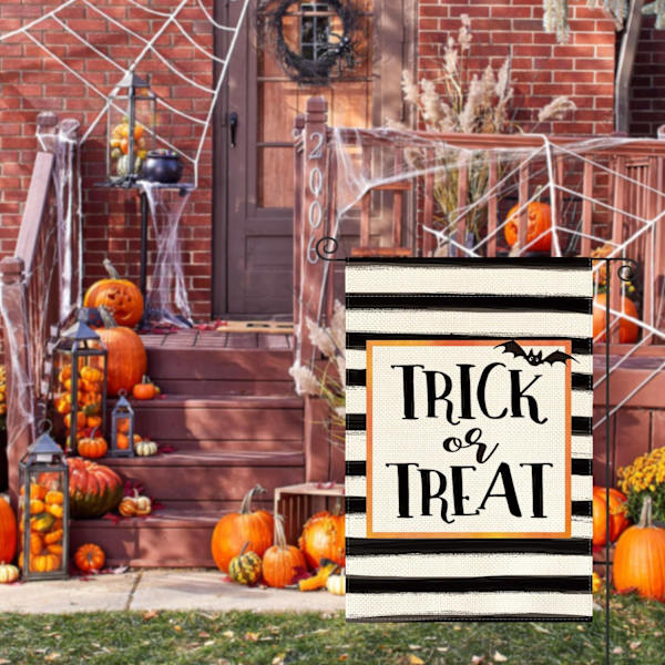 Trick or Treat Haveflag 12 x 18 Tommer Dobbeltsidet Ude, Halloween Ferie Have Udendørs Flag