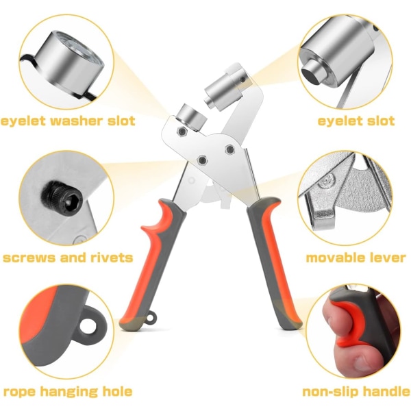 Profesjonelle hulltang, multifunksjonelle hulltang, med 100 hull (indre Ø 10mm), for presenning