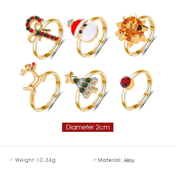 2×2×0,2 cm Sød Jule Ring Sæt Guld Jule Finger Ringe Julefest Feriegaver til Kvinder