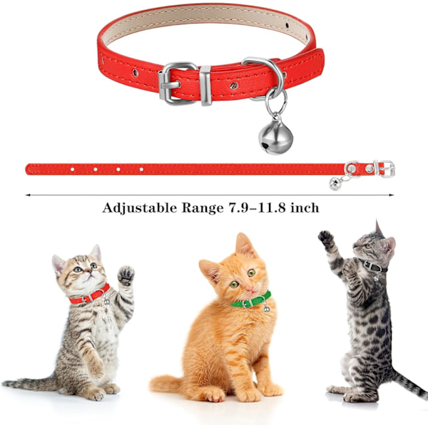 Læder Kattehalsbånd med Poleret Klokke Justerbare til Kat Små Mellemstore Hunde 3 Stykker