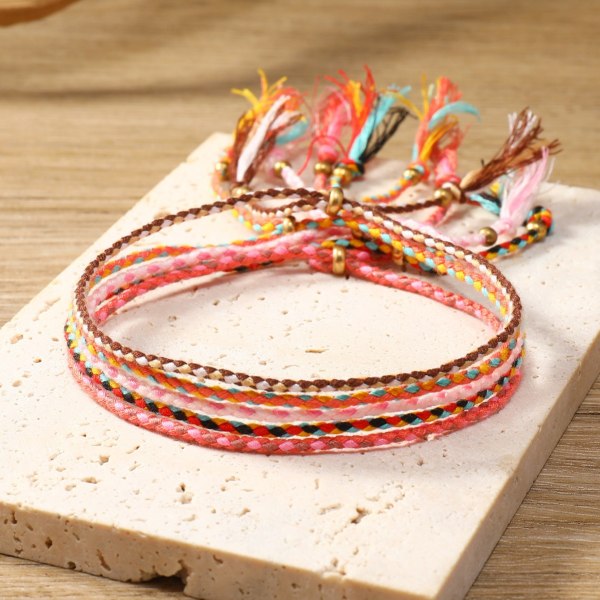 Enkelt rosa bohemisk etnisk stil armband set 2 delar