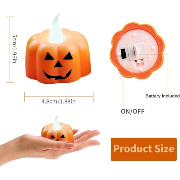 12 stk. Gresskar LED-teljus Halloween Flammeløse stearinlys Batteridrevet L Pumpkin Ghost Face