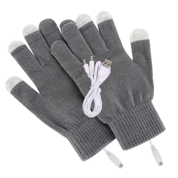 Grå USB uppvärmda handskar för män och kvinnor, vinteruppvärmda vantar m