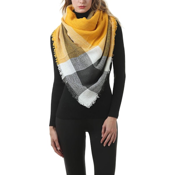 Gul Grå Sjal Plaid Tæppe Tyk Vinter Sjal Tartan Chunky Wrap Oversized Shawl Kappe Sjal