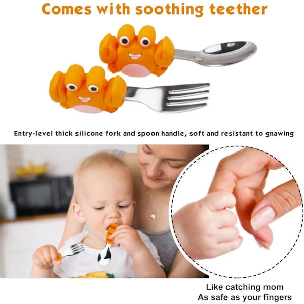 Toddler Bestiksæt, 2 Dele, Silikone og Rustfrit Stål, BPA-fri, Let at Holde, Babygave