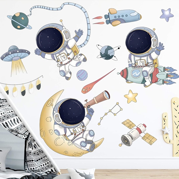 1 st Astronaut Väggdekaler, Planet Rymdpromenad Rymdskepp DIY Konst Vinyl Avtagbara Väggmålningar Väggdekaler, Cartoon Spacema