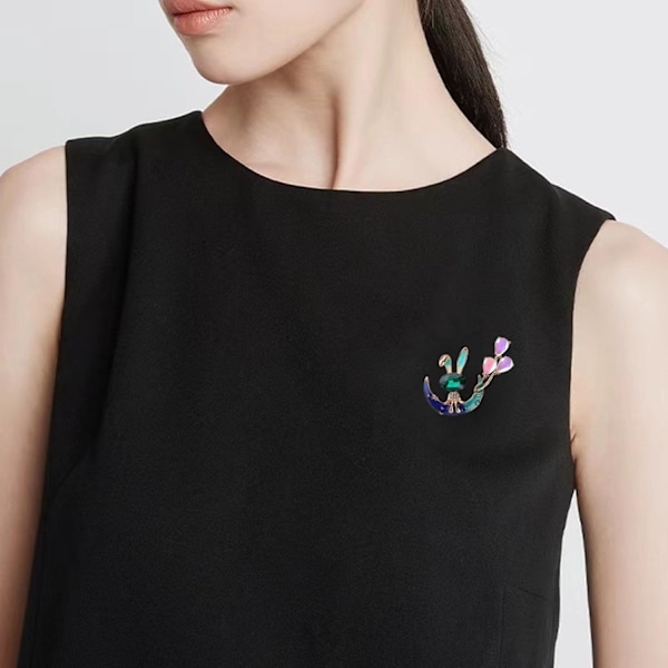 Rhinestone Grøn Kanin Måne Broche Nål til Kvinder Piger Unisex Mode Halvmåne Stjerne Ballon Kanin Dyr Broche Revers Nål Lykke Dekoration Tøj
