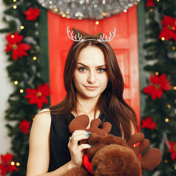 1 st Reindeerhorn Huvudband med Strass Djurtema Fest Huvudband Vuxen Barn Fotorekvisita Selfie Tillbehör Jul