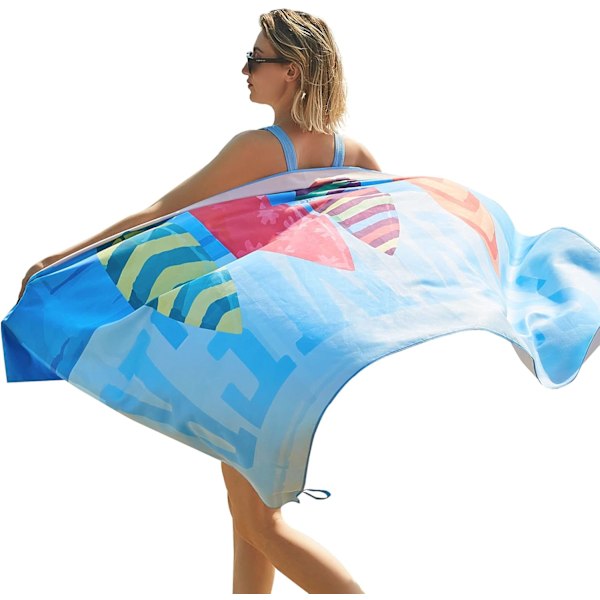 Stor Badhandduk 150 x 70cm, Mikrofiberhandduk, Anti-Sand Strandlakan Snabbtorkande för Strand/Pool/Solstolar (Sommar-Rullstol)