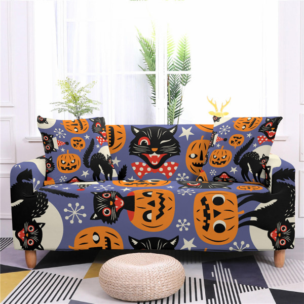 Tryckt sofföverdrag - Halloween pumpa halkfri stretch sofföverdrag för vardagsrum 3-sits Lovesea
