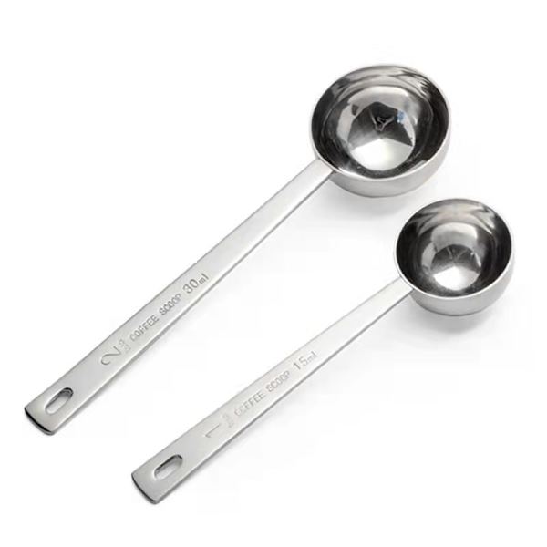 Sett med 3 rustfrie stålskjeer for måling av kaffe, 1 spiseskje