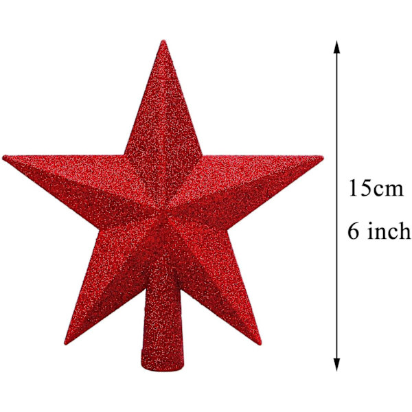 15×15×4,5cm rød Glitter Juletræstop til Julepynt, Juletræspynt til Julepynt