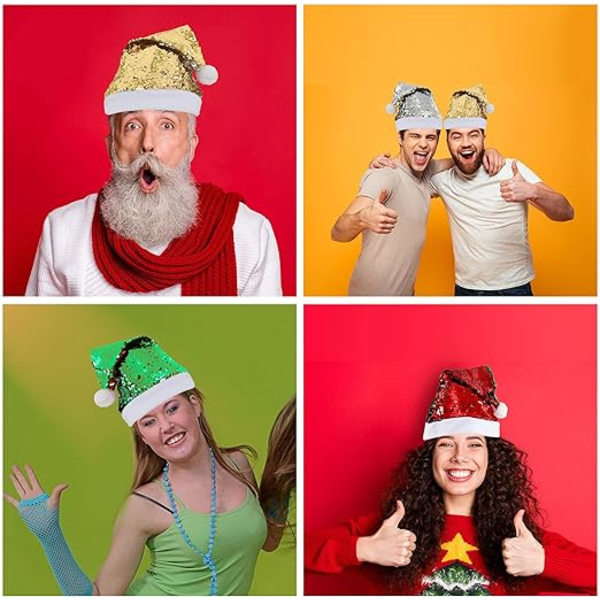4 st jultomteluvor 2 designer dubbelsidig vändbar paljett tomte