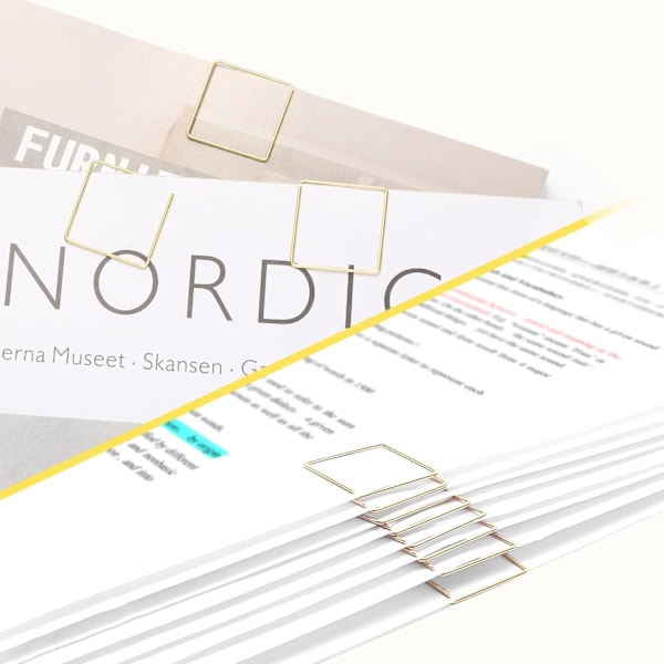 60 stk. (Rombe, Guld) Geometriske Papirclips, Rombe Papirclips i Rustfrit Stål, Guld Papirclips til Organisering af Dokumenter, Skole, Hjem & Kontor