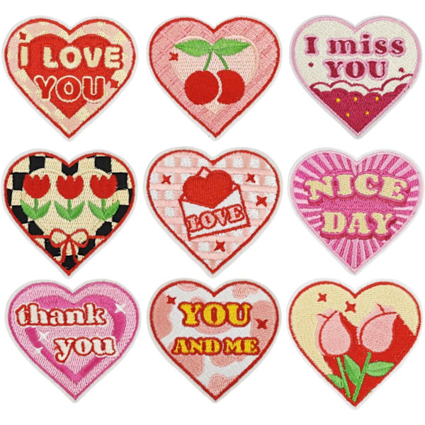 9 Pack Cute Iron on Patches,Trucker Hat Patches,Hearts Patches,Iron on Patches for Clothes,Iron on Patches for Backpacks