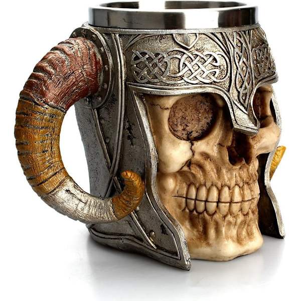 Rustfrit stål kranie krus viking skelet drikkekrus harpiks ølkrus kaffekrus te krus te kop hal