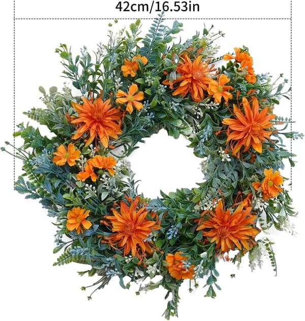 Kunstig Chrysanthemum Dørkrans med Grønne Blade, Fire Sæsoner