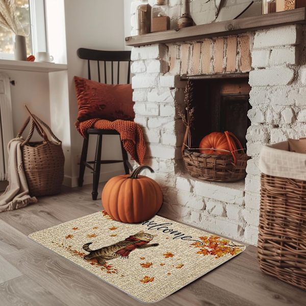 Höst Dörrmatta Katt Lönnlöv Mattor Höstskörd Dörrmatta Thanksgiving Hem Kök Dekoration Golv Frammattor 20 x 31.5 Tum