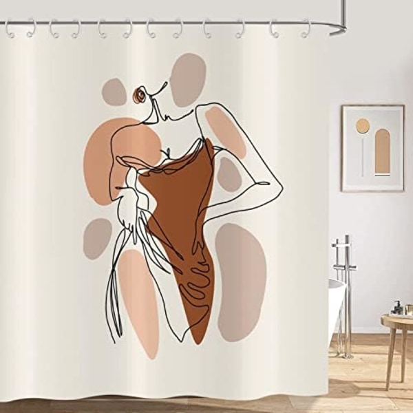 Abstrakt Kvinna Duschdraperi 180x200, Boho Mid Century Modern Minimalistisk Linje Estetisk Konst Badgardin Vattentät Fab