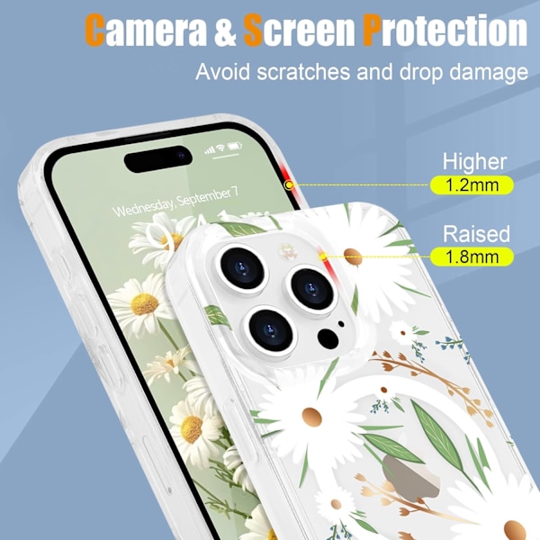 Magneettinen iPhone 16 Pro Max -kuori kukilla, Söpö ylellinen kirkas kukkakansi naisille ja tytöille, pehmeä ja tyylikäs pinnoitus [Yhteensopiva Magsafen kanssa] Suojaa puhelin