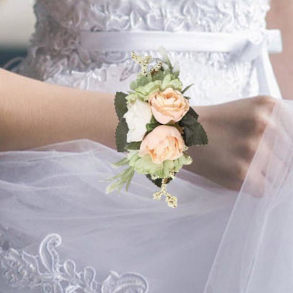 (champagne)Ros Bröllop Brud Handledskorsage Brudtärnor Röd Handled Blomma Blomsterflicka Hand Blomsterdekoration