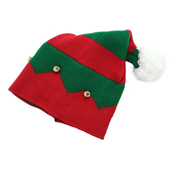 För 1-6-åringar, barnens jultomtehatt stickad jultomteluva med pompomklockor huvudbonad tomte